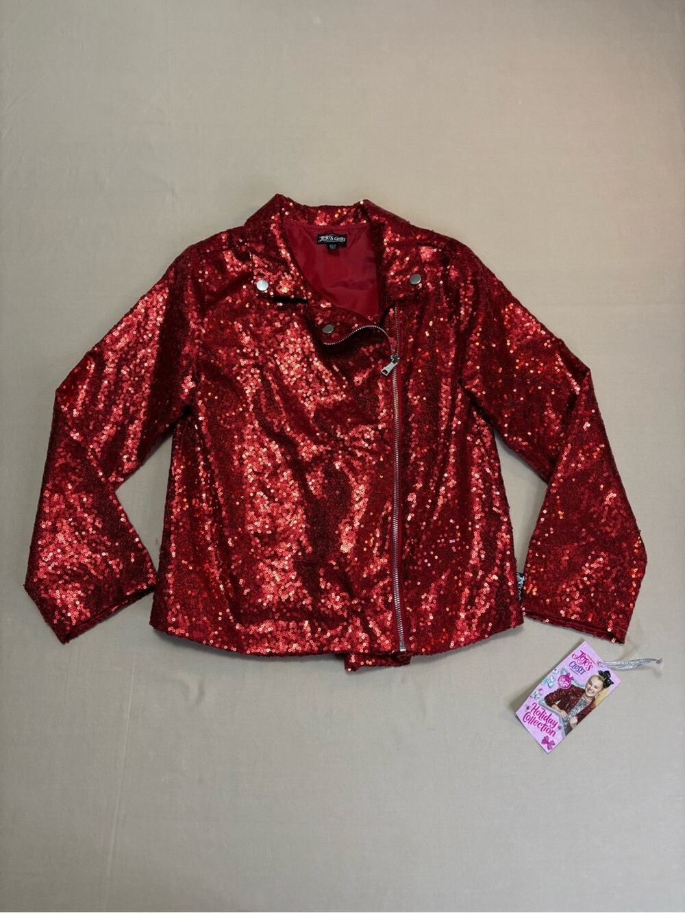 NWT JoJo Siwa Girls Red Sequin Moto Jacket Size Large 10-12